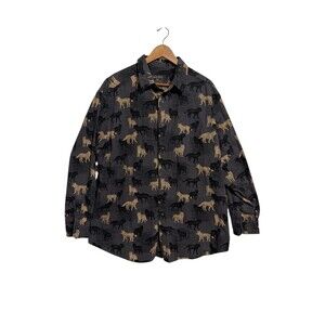 Woolrich Shirt Mens Extra Large Onyx Wolves Over Print Button Up Western Pocket